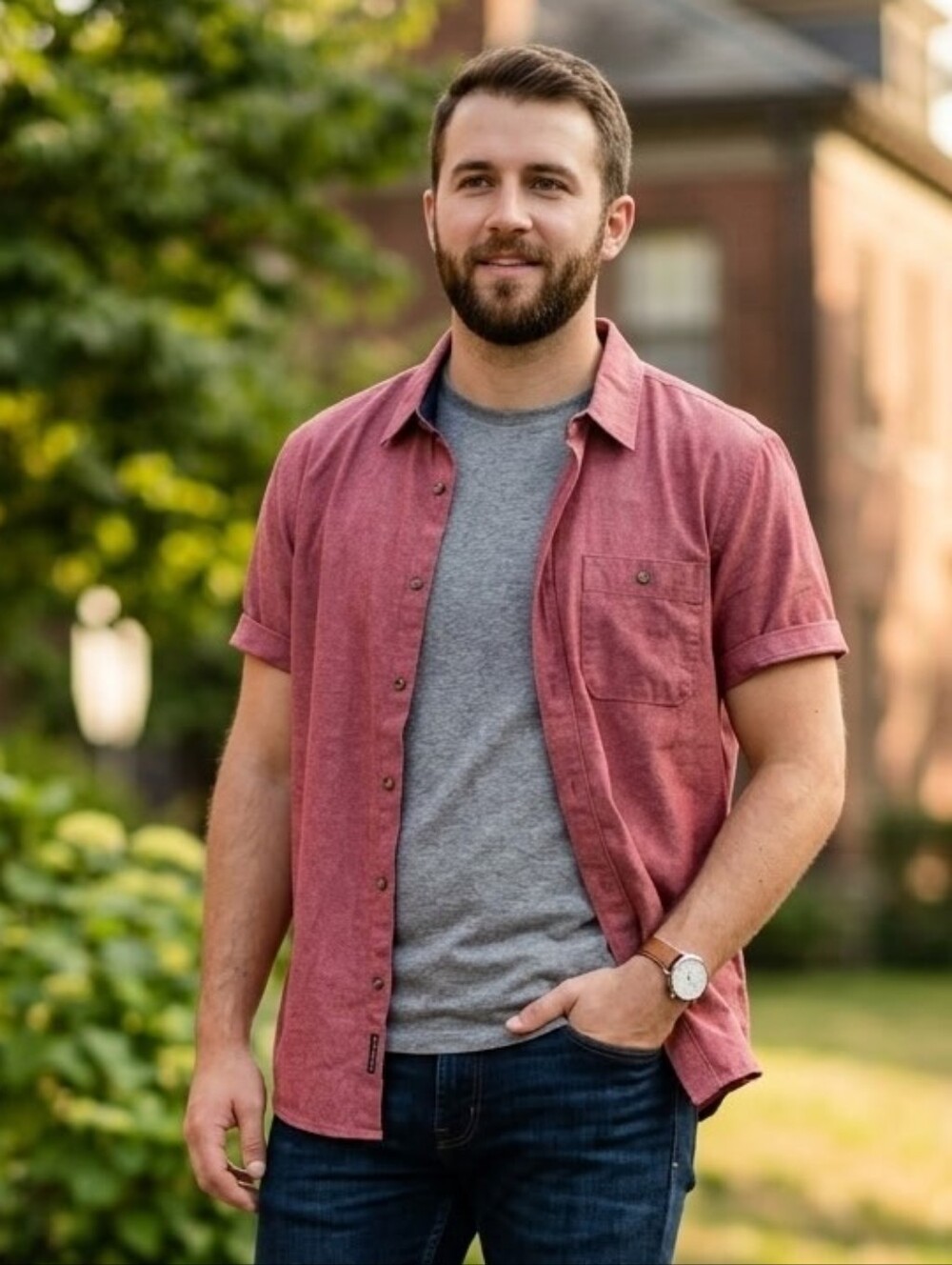 Avalanche Men's Short Sleeve Button Down Shirt in Red